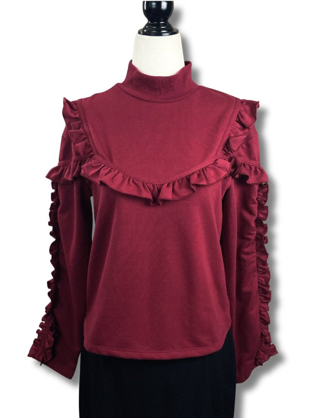 BUFFALO Burgundy mock neck top with big ruffles ~ Whimsigoth SMALL MEDIUM shirt